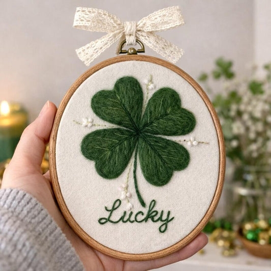 Personalized Four-Leaf Clover Embroidery Hoop