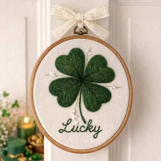 Personalized Four-Leaf Clover Embroidery Hoop